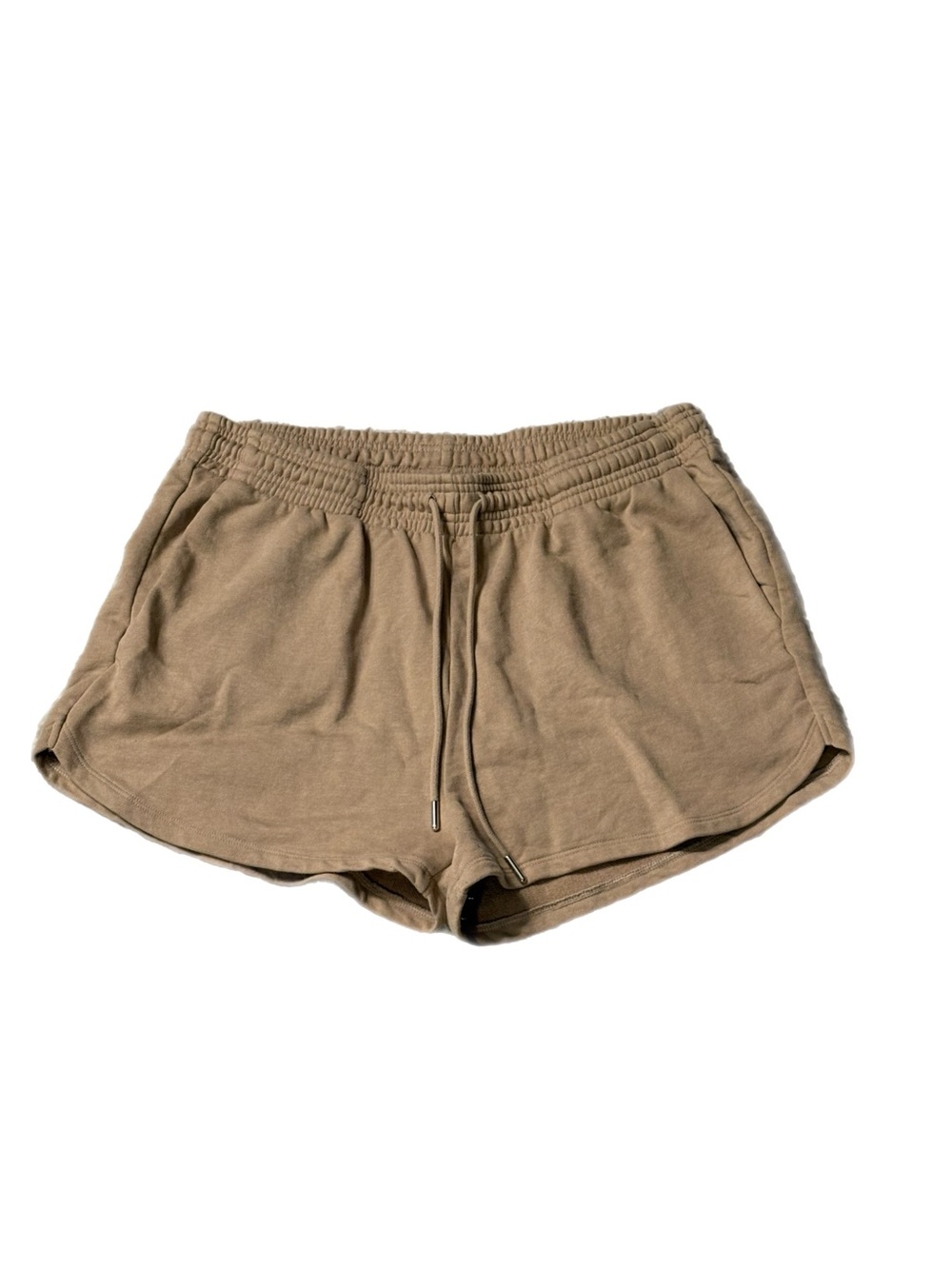 H&M Tan Lounge Sweatshorts Elastic Waist Drawstring Dolphin Hem Beige Size L